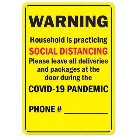 Public Safety Sign, Warning Household Is Practicing Social Distancing, 10in X 7in Rigid Plastic Sign